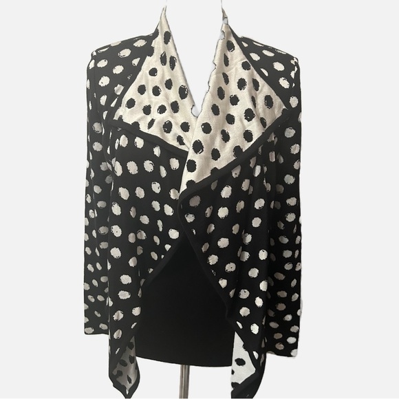 St John Santana Knit Open Front Cardigan Waterfall Dots 4 Office Black White - Picture 1 of 9